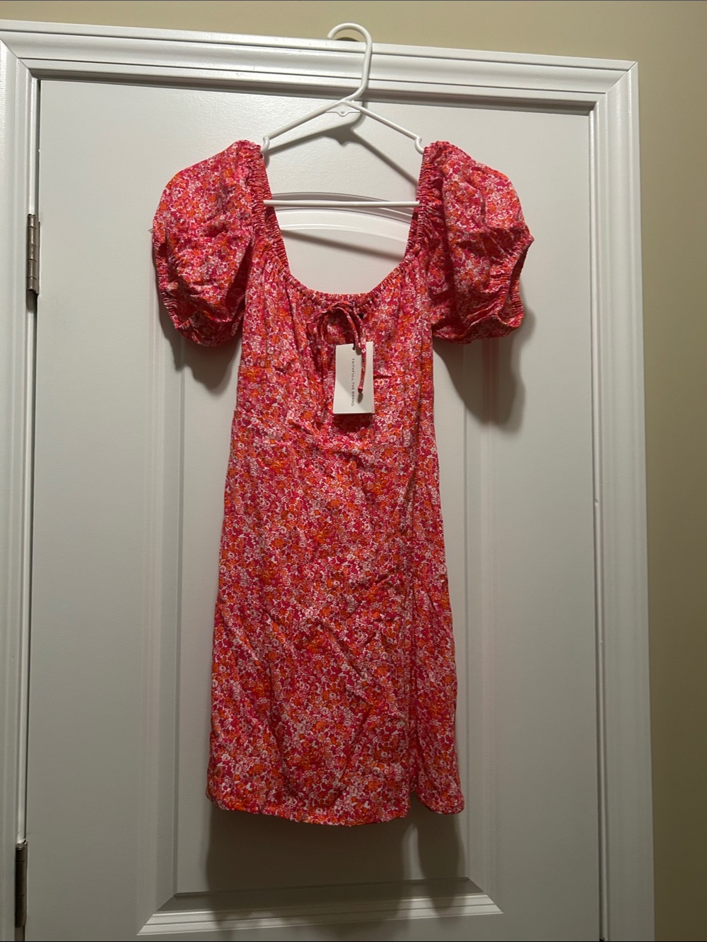 Faithfull the Brand Pink Floral Puff-Sleeve Mini Dress